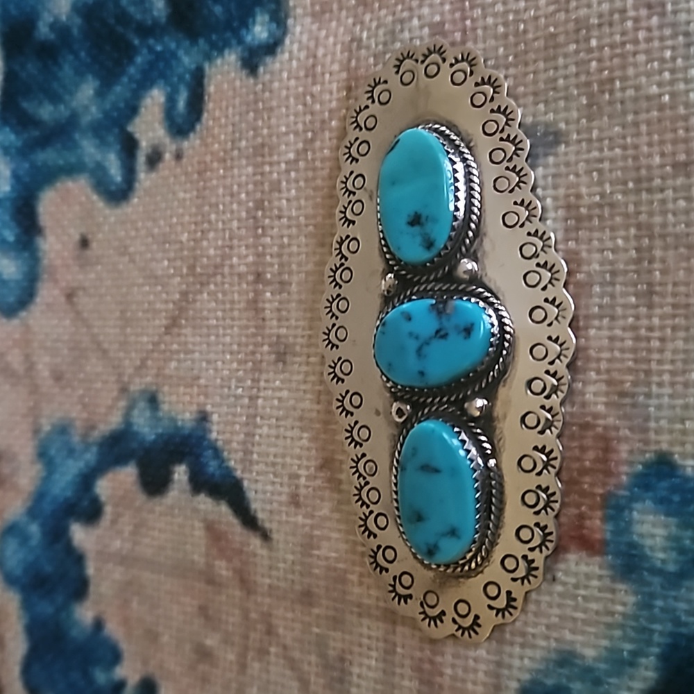 Vintage Turquoise Sterling Silver Brooch - Picture 1 of 13